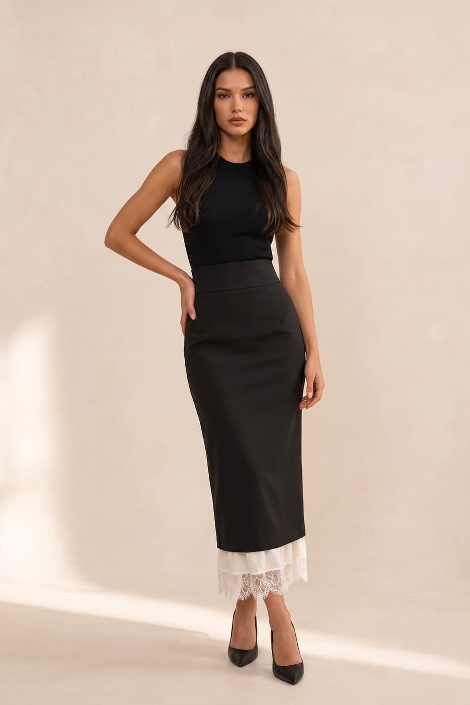 Lace-Hem Pencil Skirt
