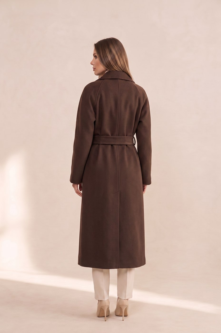 Long Belted Coat — Brown, view 3