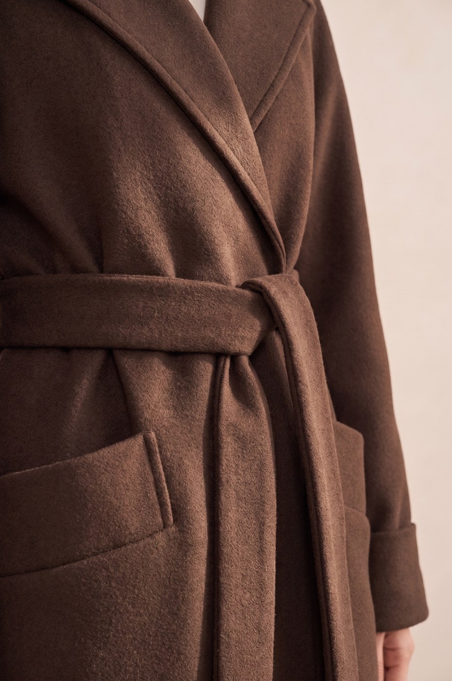 Long Belted Coat — Brown, view 5