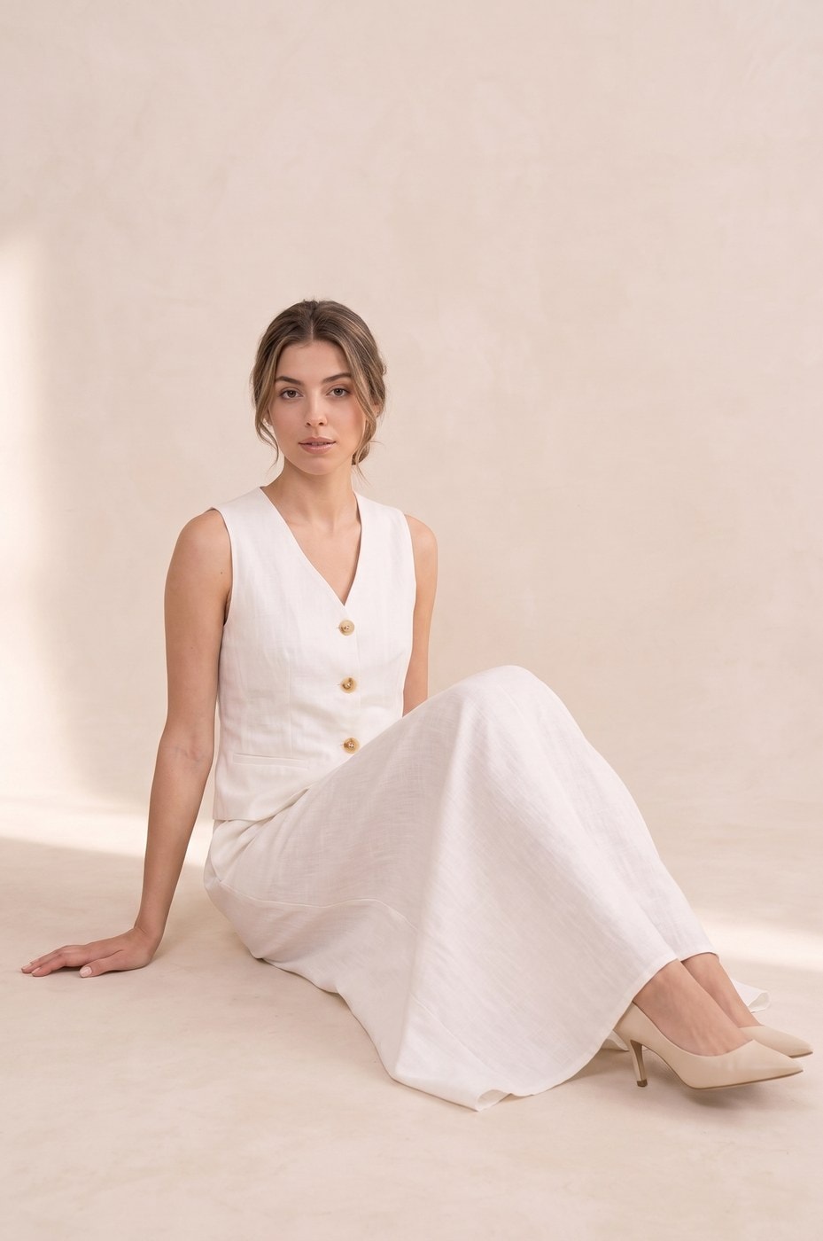 Linen Maxi Suit — Ivory, view 3