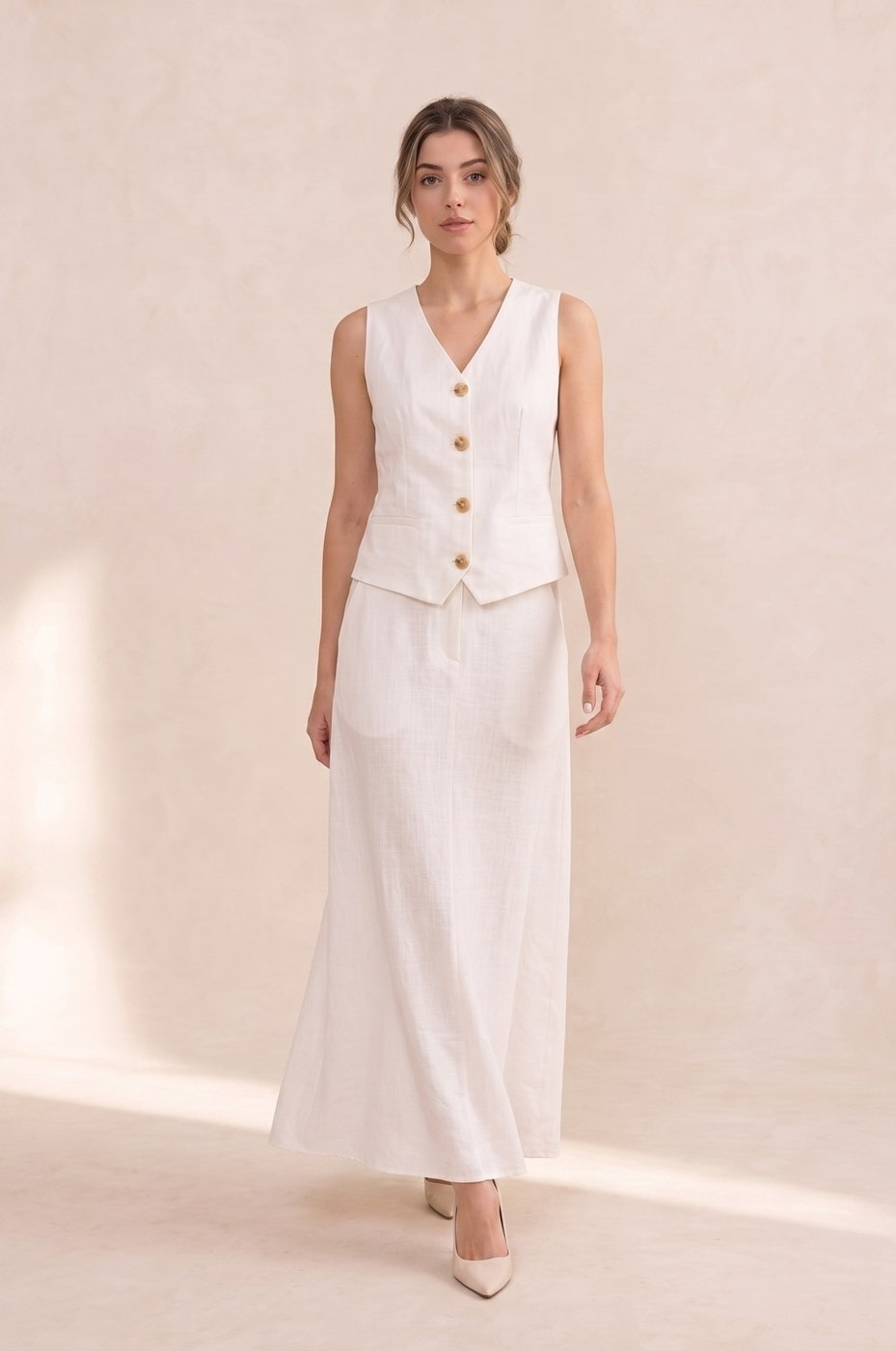 Linen Maxi Suit — Ivory, view 2