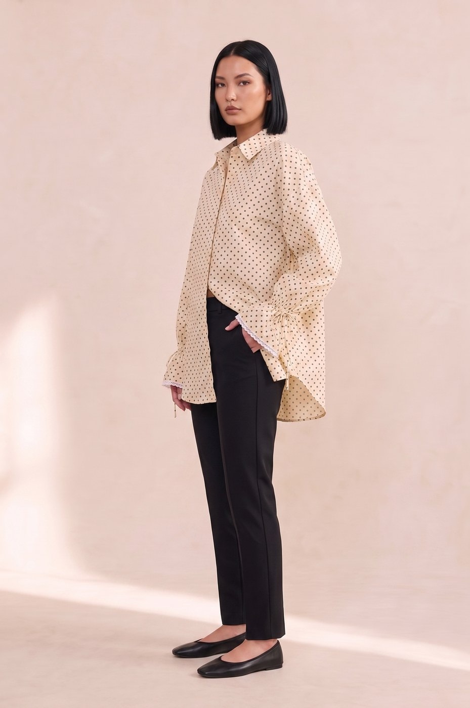 Lace Oversized Shirt — Vanilla polka dot, view 3