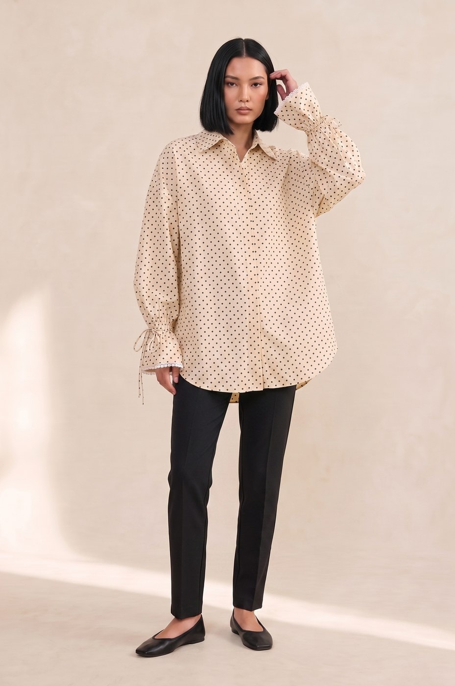 Lace Oversized Shirt — Vanilla polka dot, view 2