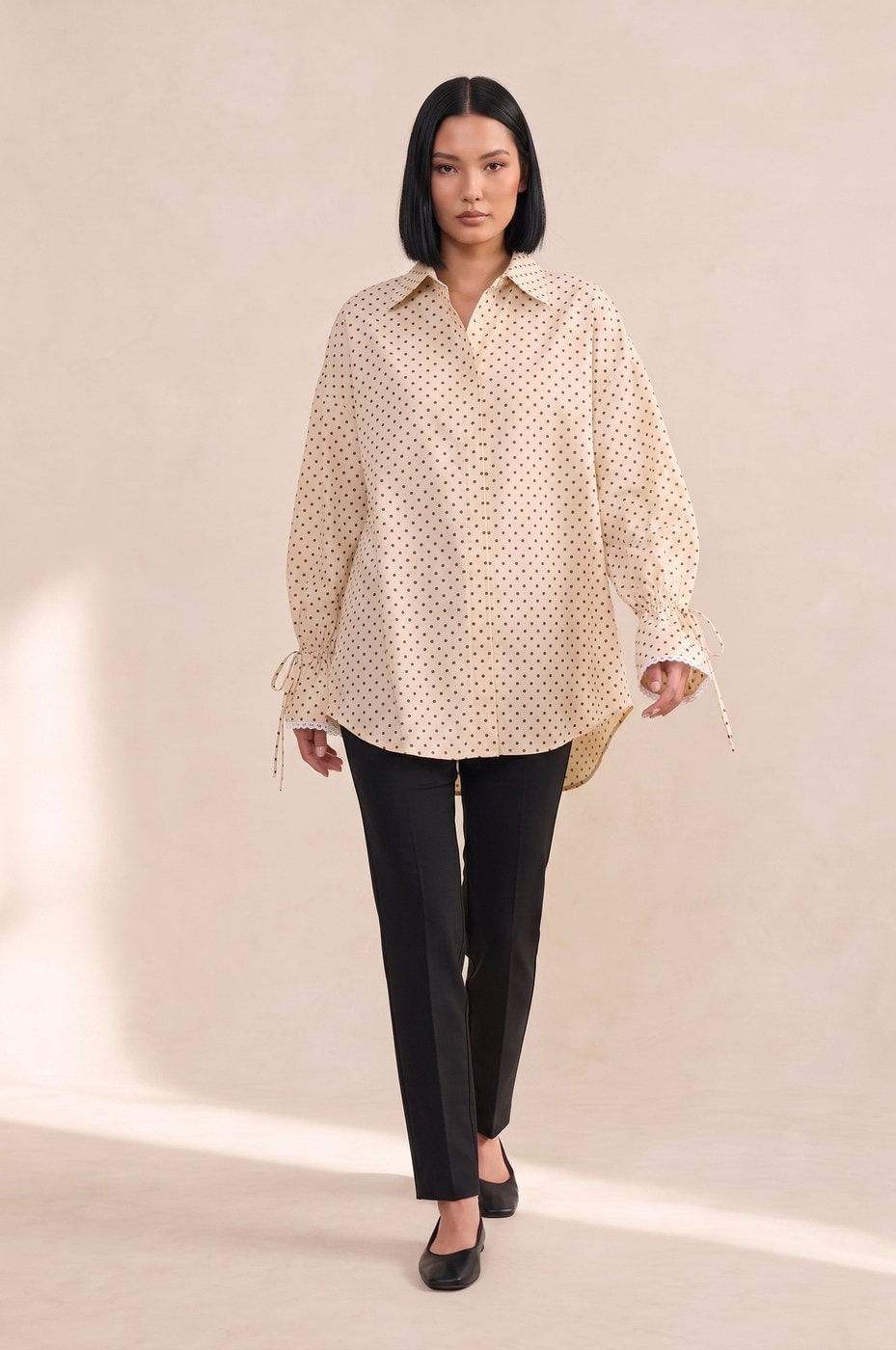 Lace Oversized Shirt — Vanilla polka dot, view 5