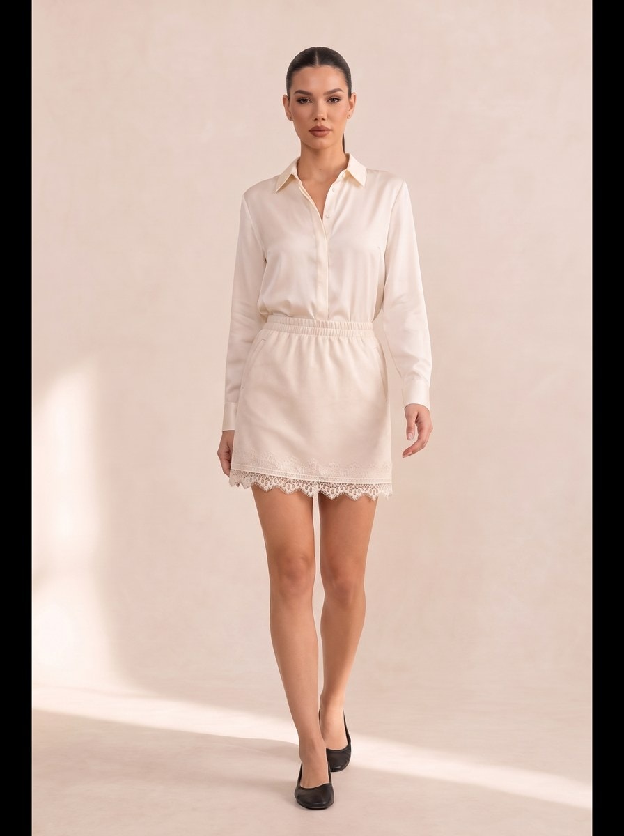Suede Skort — Ivory, view 3