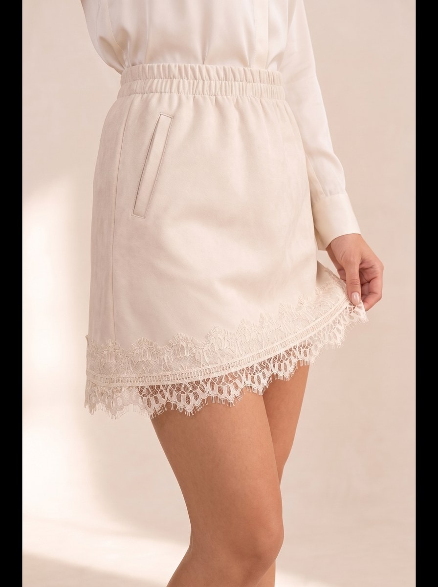 Suede Skort — Ivory, view 5