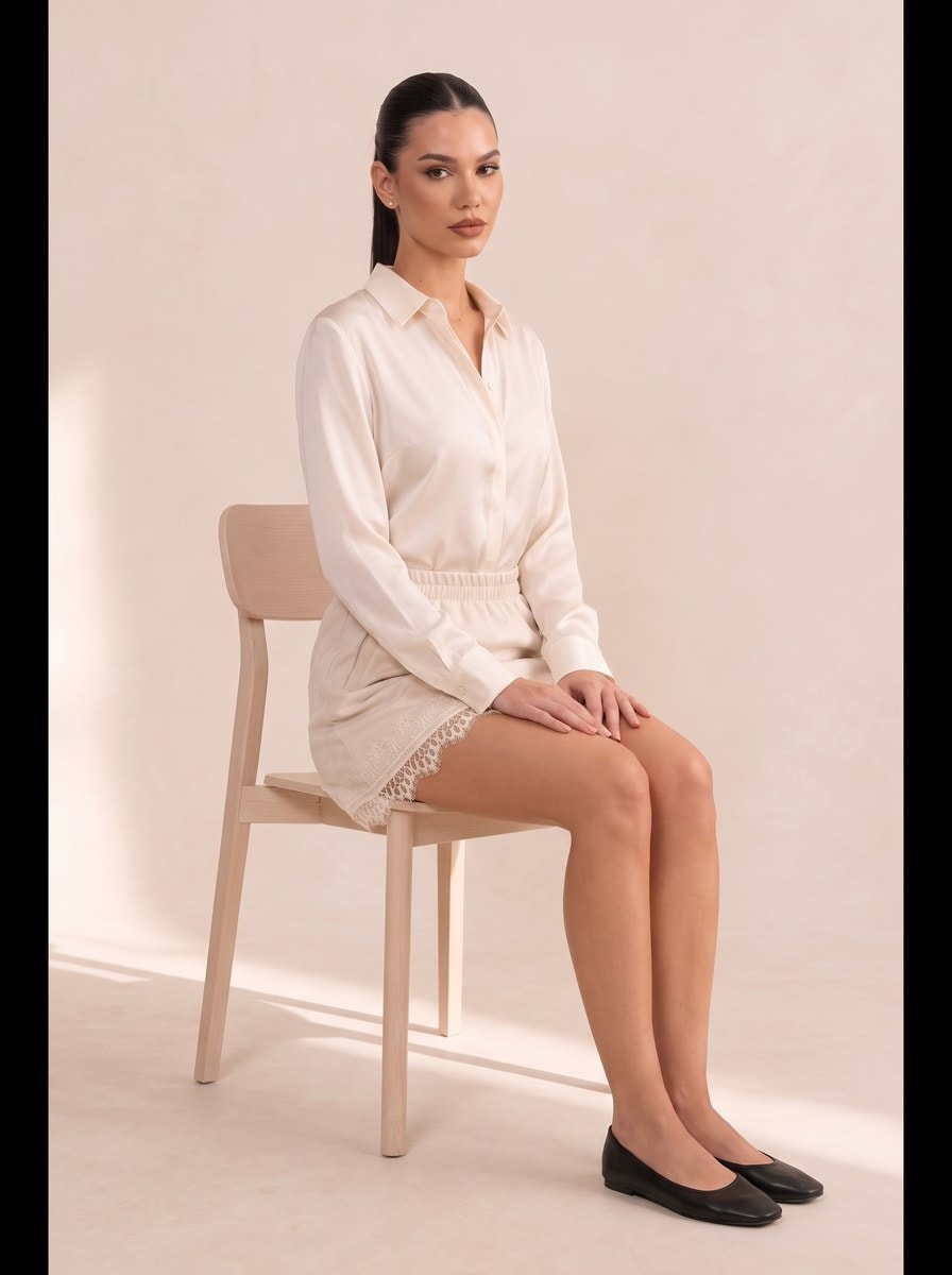 Suede Skort — Ivory, view 4