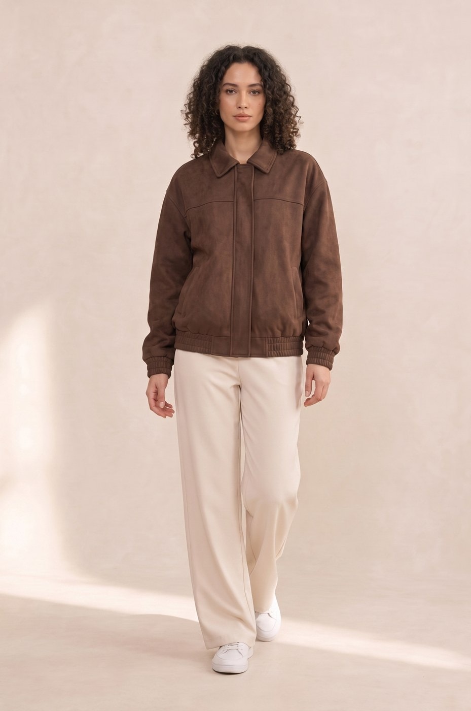Suede Bomber Jacket — Brown, view 2