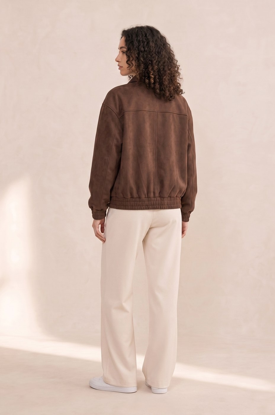 Suede Bomber Jacket — Brown, view 3