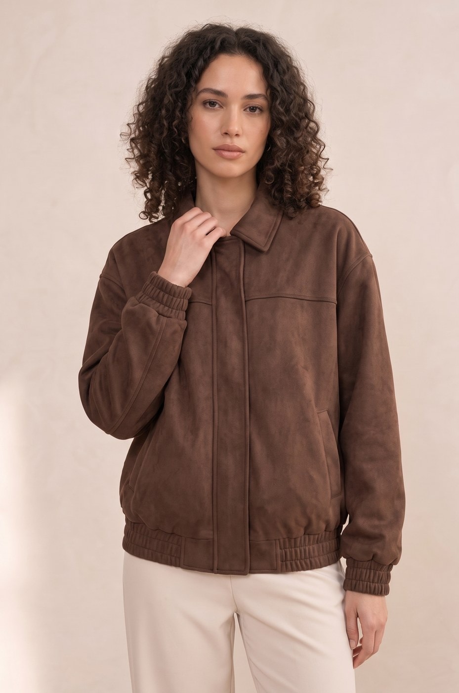 Suede Bomber Jacket — Brown, view 4