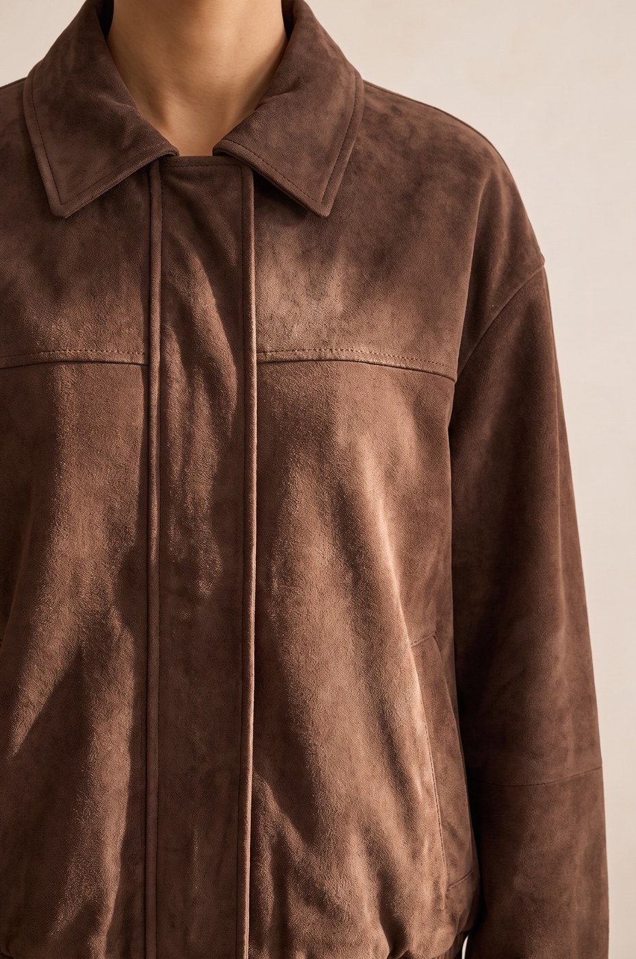 Suede Bomber Jacket — Brown, view 5