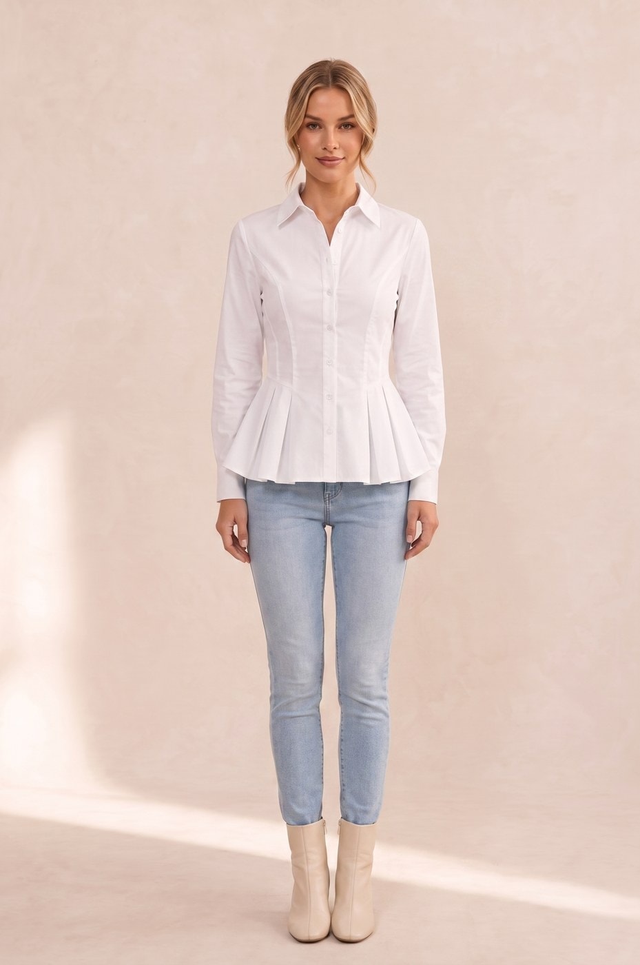 Peplum Shirt — White, view 2