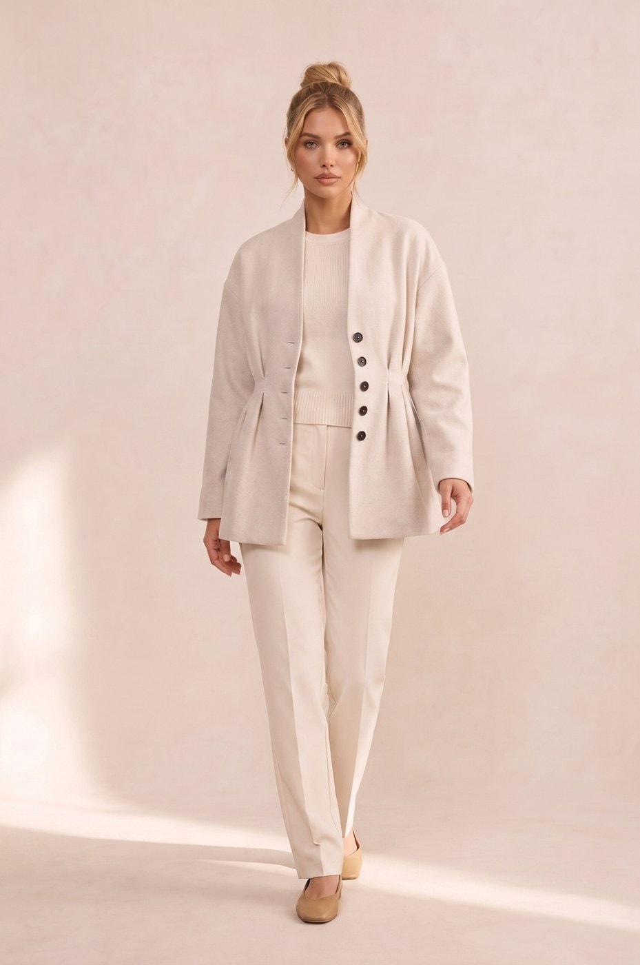 Fitted Blazer Coat — Ivory, view 3