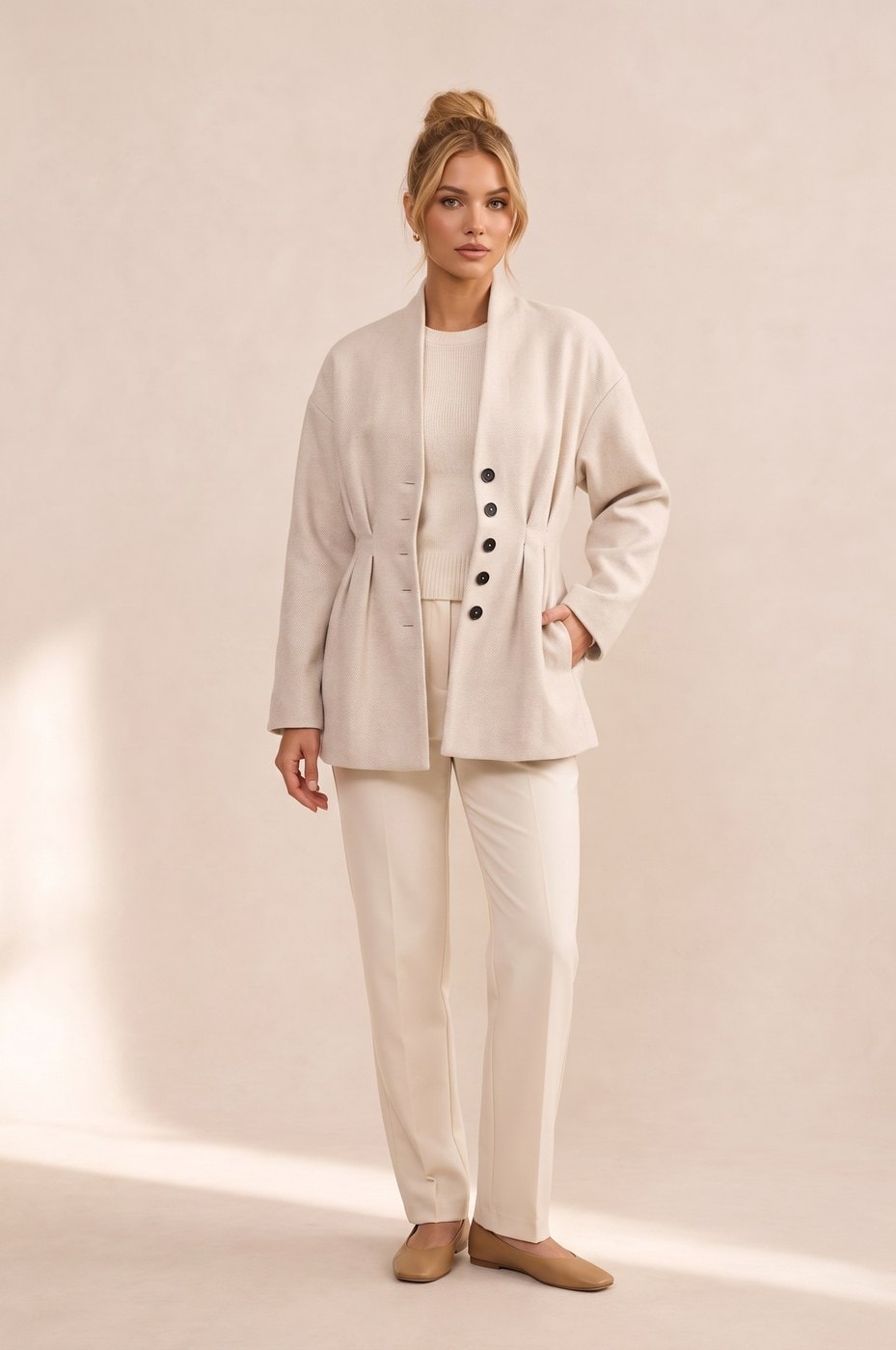 Fitted Blazer Coat — Ivory
