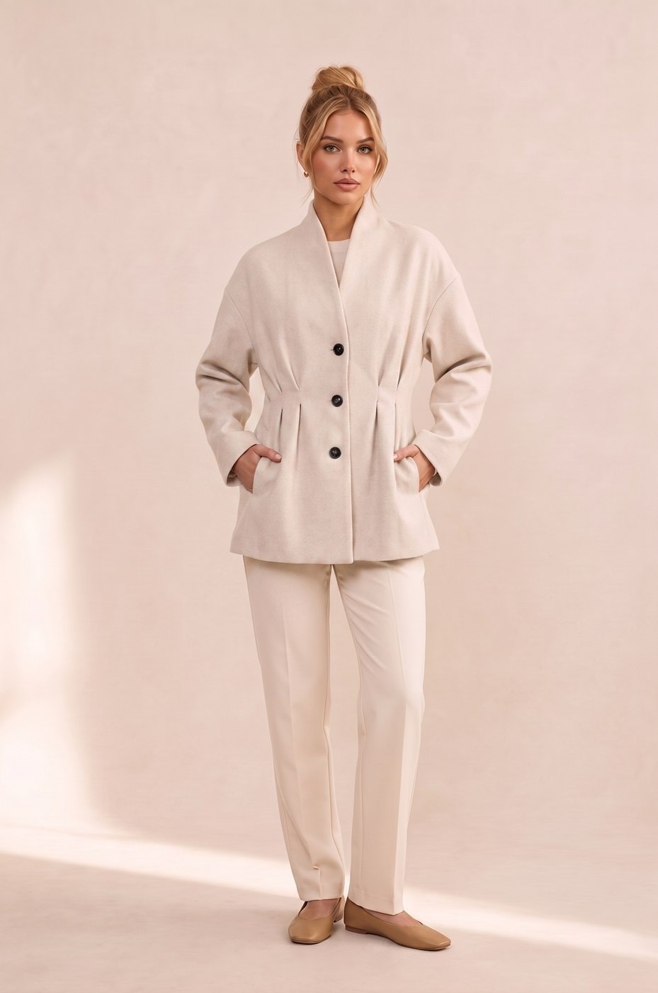 Fitted Blazer Coat — Ivory, view 4