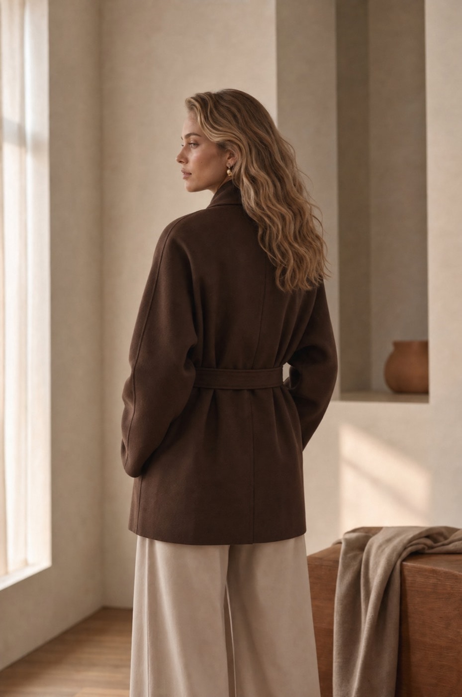 Draped Kimono Coat — Camel, view 4