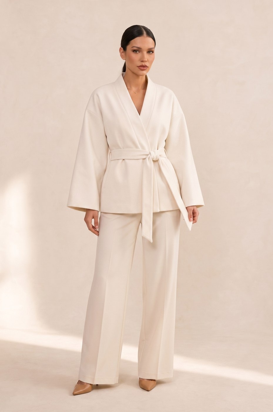 Draped Kimono Coat — Ivory