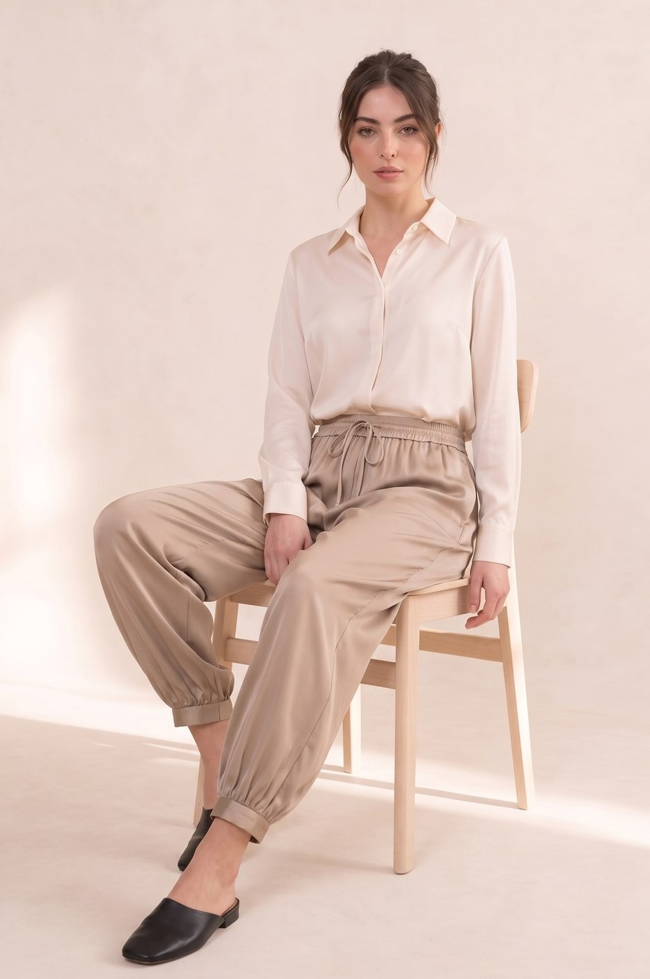 Draped Harem Trousers — Sand, view 4