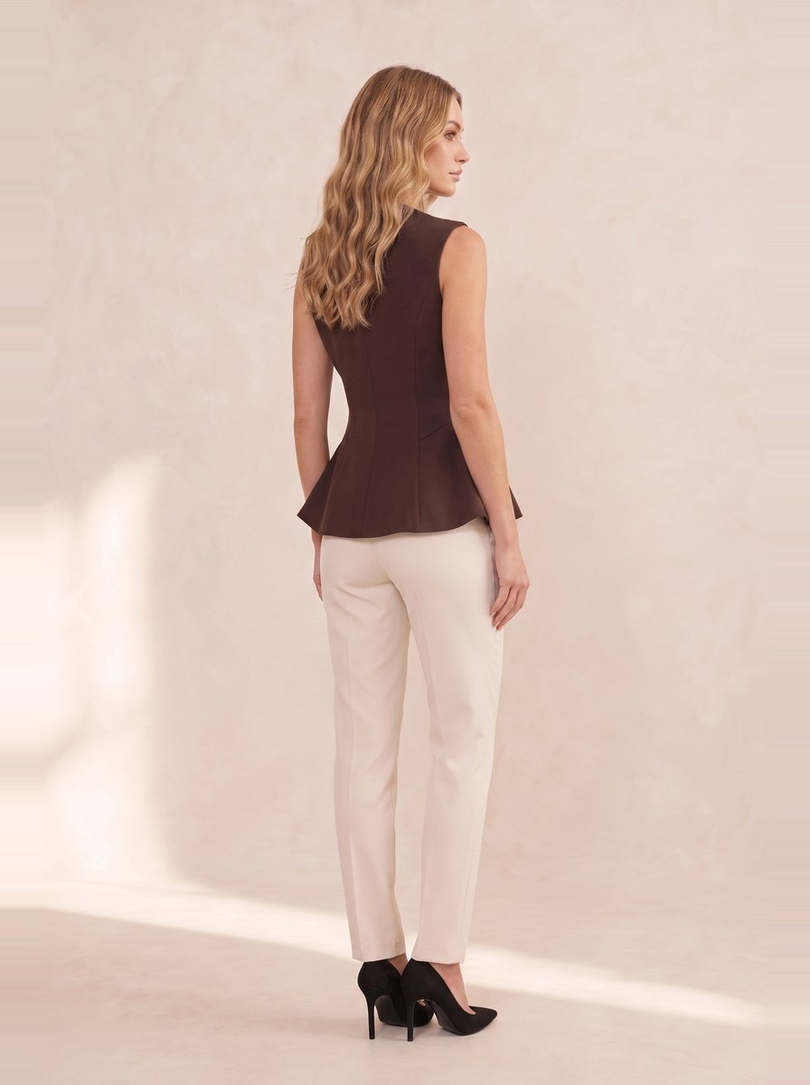 Peplum Suit Vest — Brown, view 4